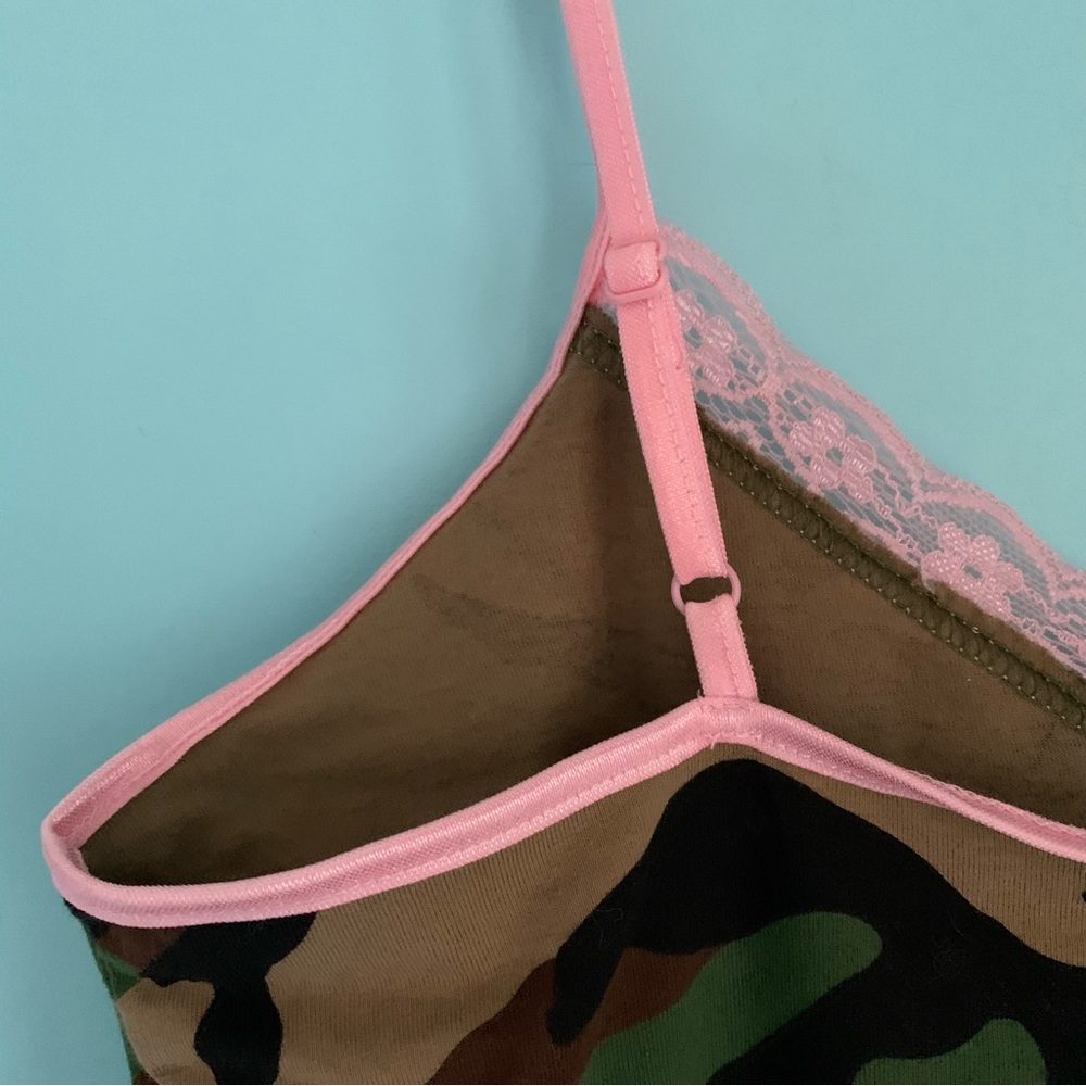 Modcloth Camo Wild Graphic Lace Trim Strappy Camisole Sleepwear Retro Tank XL - Picture 5 of 7